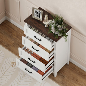 Cómoda 4 Cajones, Cómoda Dormitorio Estrecho y Alto con Encimera Efecto Madera, Cajonera para Espacios Pequeños, Salón, Oficina, 60x35x87 cm, Blanco
