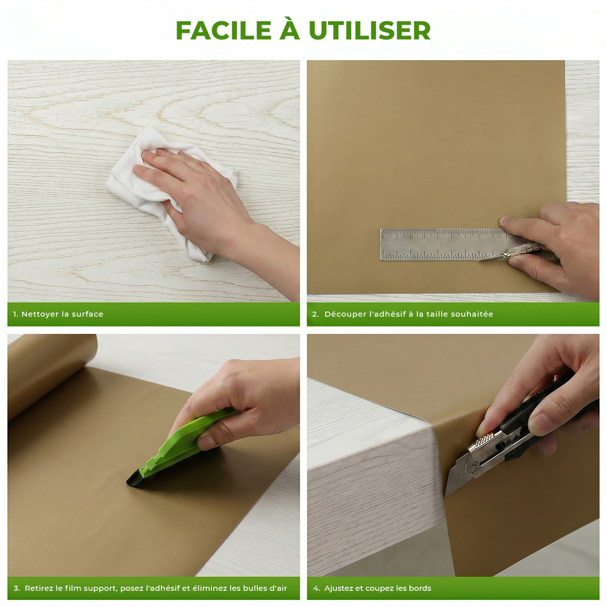 Rouleau adhésif décoratif Vinyle au Mètre - Marron clair - Sticker Lavable Imperméable Mur Cuisine Meubles