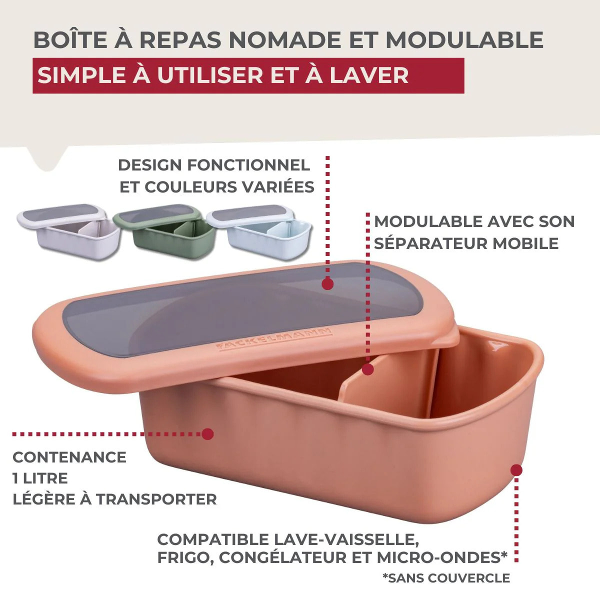 Lot 2 Lunchbox Beige et Set 3 boîtes à sauce Fackelmann Storage