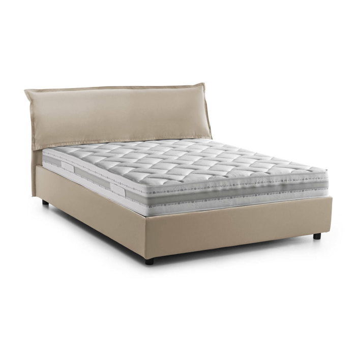 Letto matrimoniale Aishia, Letto contenitore sfoderabile con testiera e giroletto contenitore imbottiti, 100% Made in Italy, con materasso Cm 160x200 incluso, Beige