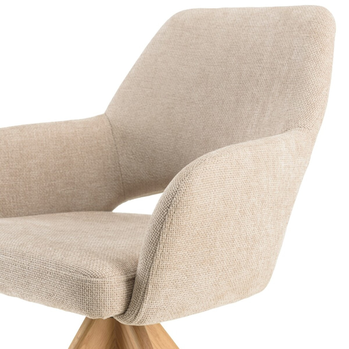 UGO - Chaise pivotante 360° en tissu beige dossier droit, pieds bois UGO