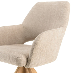 UGO - Chaise pivotante 360° en tissu beige dossier droit, pieds bois UGO