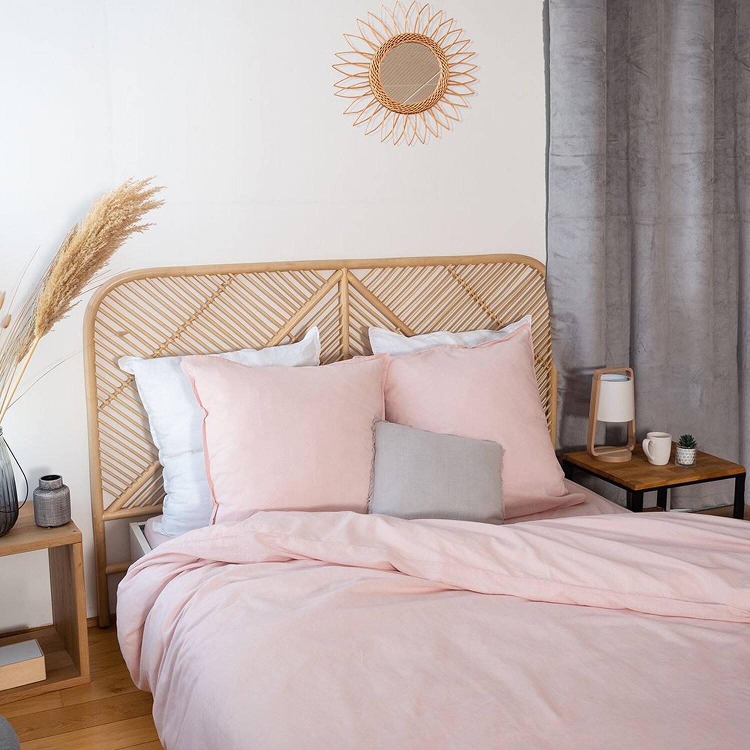 Parure housse de couette unie en coton lavé et lin - lynn - nude
