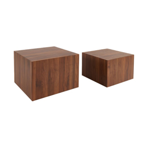 Lot de 2 tables basses rondes effet noyer. Ø58 x H 40cm / Ø50 x H 33cm SYLVA