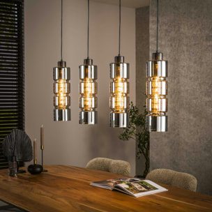 Suspension design en verre chromé 4 abat-jour cylindriques RALF