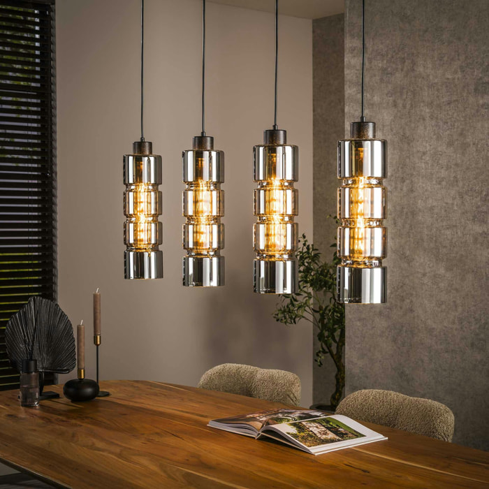 Suspension design en verre chromé 4 abat-jour cylindriques RALF