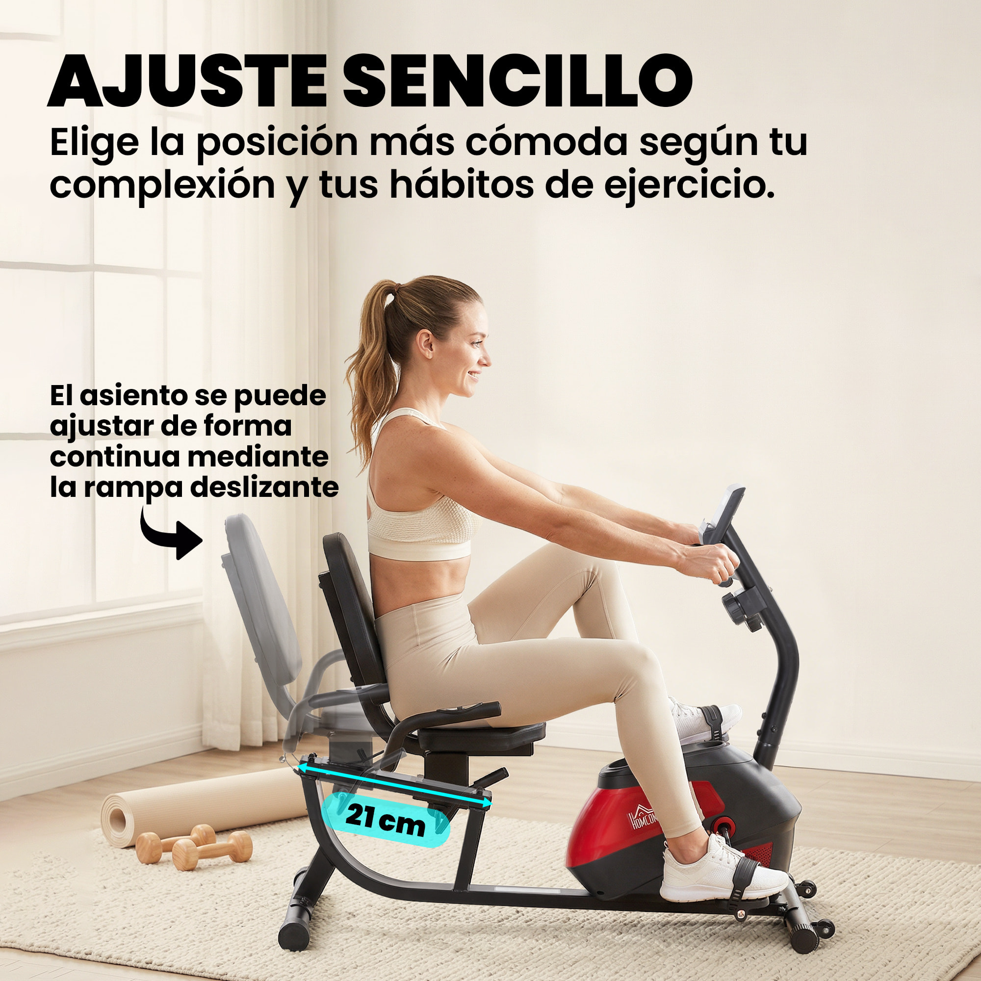 Bicicleta Estática con Respaldo, 8 Niveles Resistencia Magnética, Bicicleta Estática para Casa, con Volante, Asiento Ajustable, Monitor LCD, Pulsómetro, Soporte de Teléfono y Ruedas, Rojo