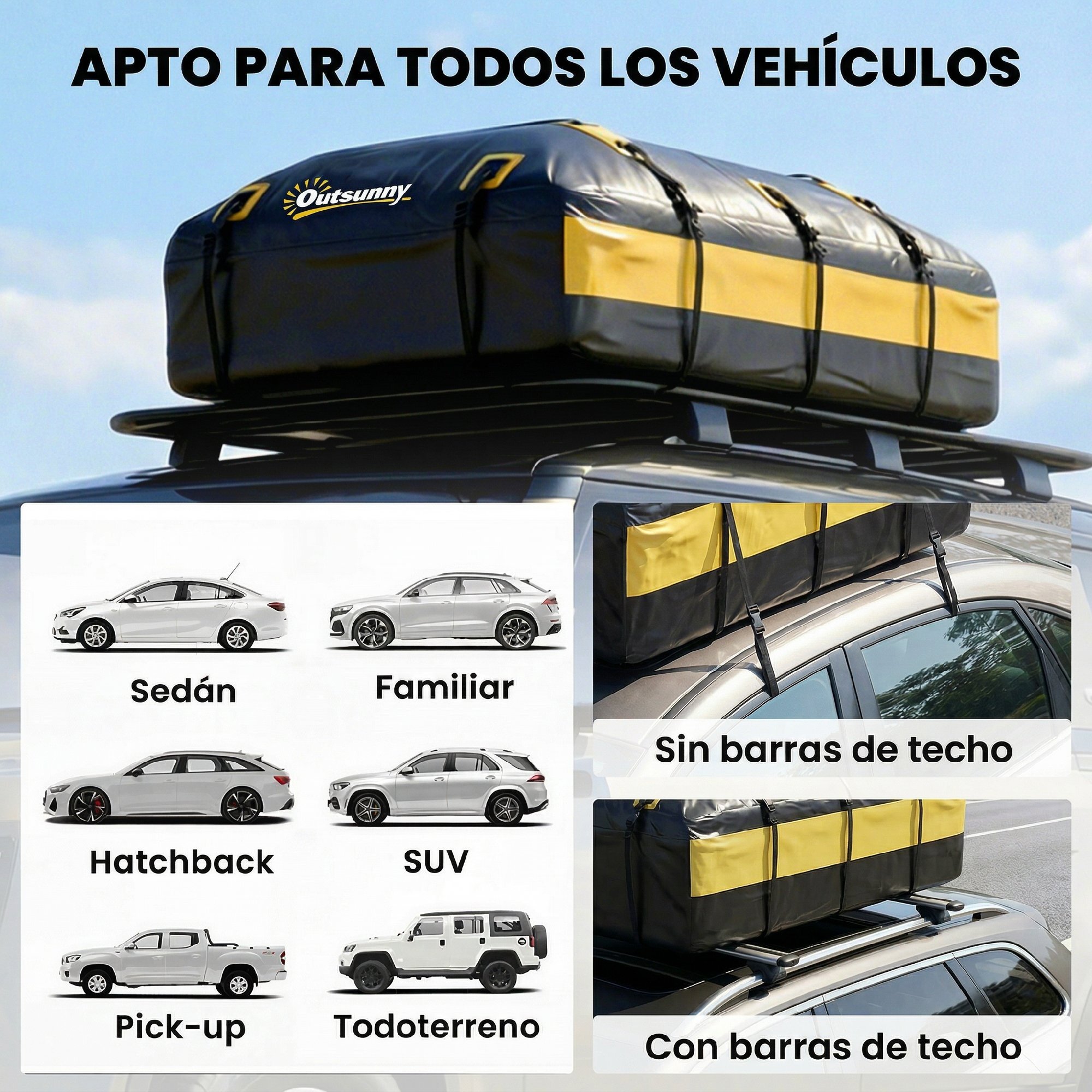 Bolsa de Techo para Coche 594L, Impermeable, Cofre de Techo para Coche con 6 Correas Ajustables, Alfombrilla Antideslizante, Ganchos, Adecuada para Todos Los Vehículos con/sin Portaequipajes