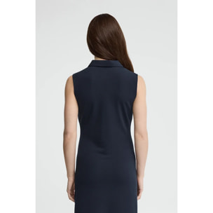 Vestito corto blu marino smanicato, colletto a polo e logo Rigby Go