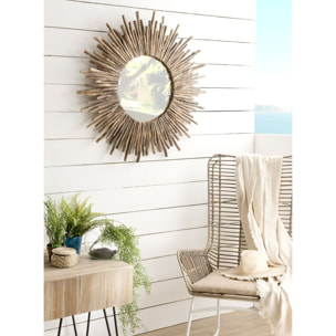 CLARA - Miroir rond marron 90x90cm soleil branches bois teck