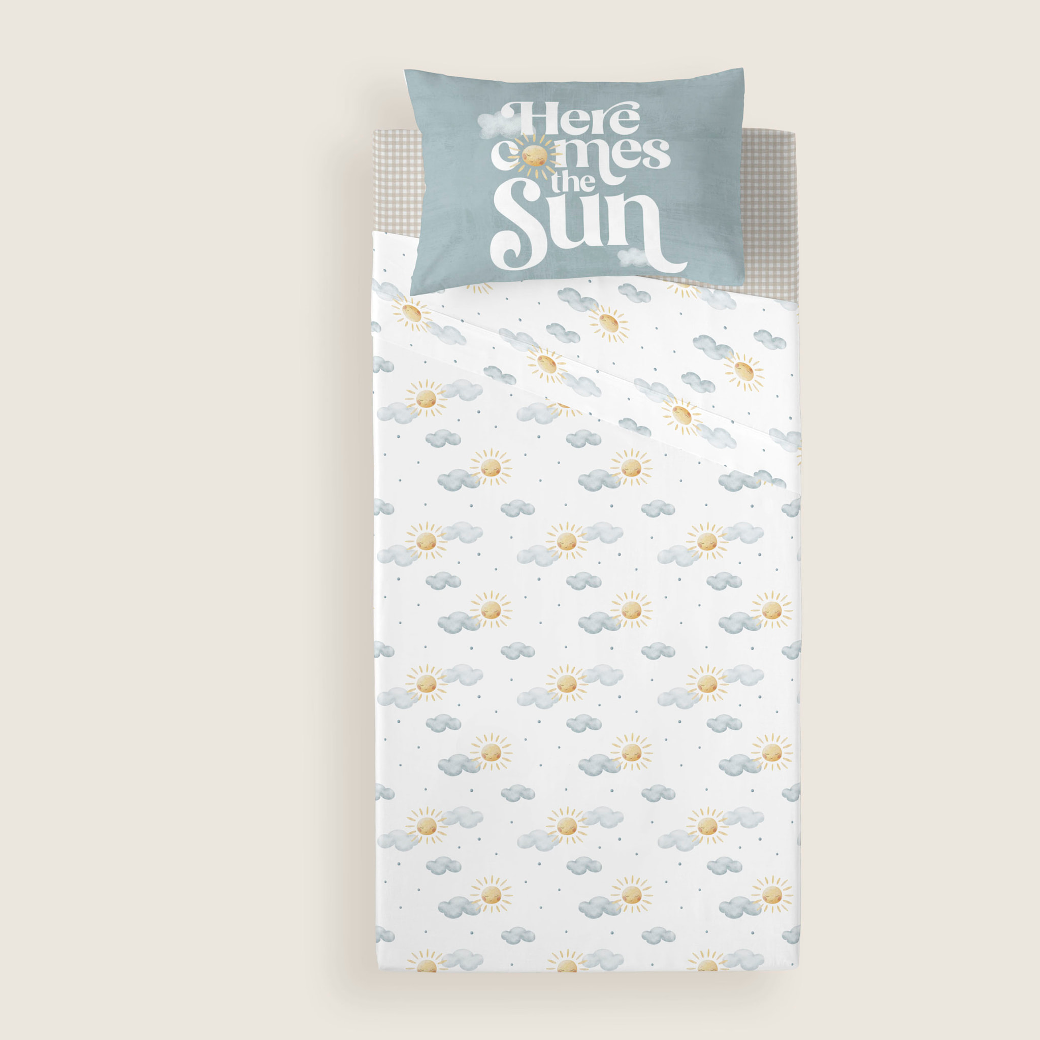 Cool Kids - Juego de Sábanas Estampadas - Infantil - Incluye 1 Funda de Almohada + 1 Sábana Bajera - 100% Algodón - Cuna/Maxicuna - Sun
