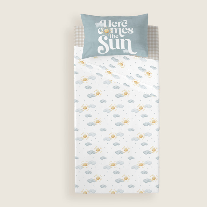 Cool Kids - Juego de Sábanas Estampadas - Infantil - Incluye 1 Funda de Almohada + 1 Sábana Bajera - 100% Algodón - Cuna/Maxicuna - Sun