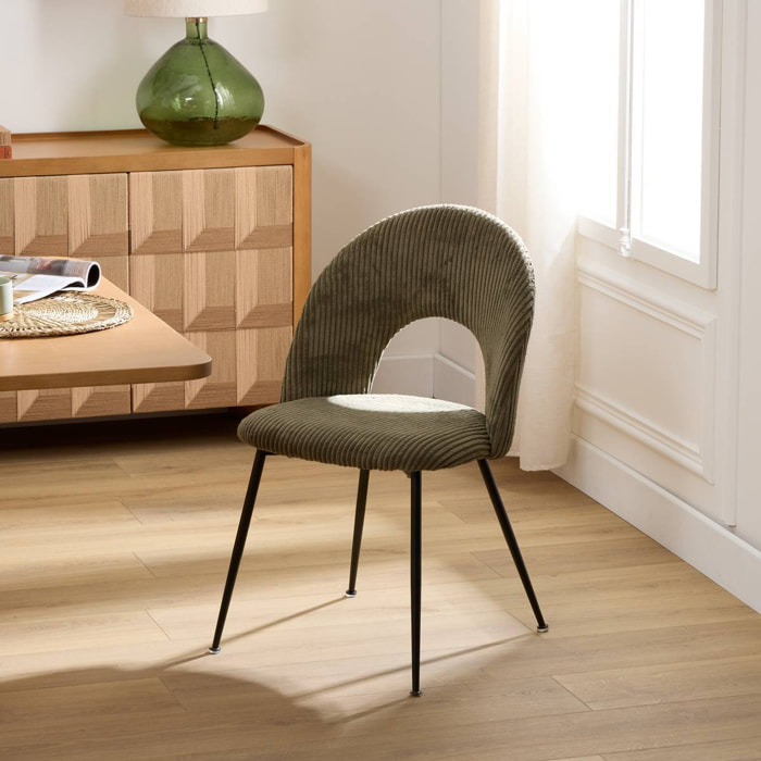 Chaise Raven H.81cm tissu côtelé vert