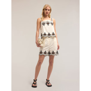 Motivi - Top in cotone ricamato - Bianco