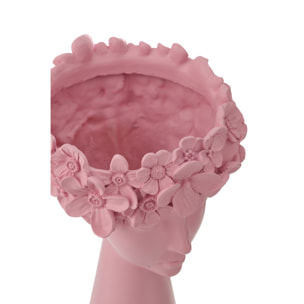 J-Line Cache-Pot Tête - polyrésine - rose clair - large