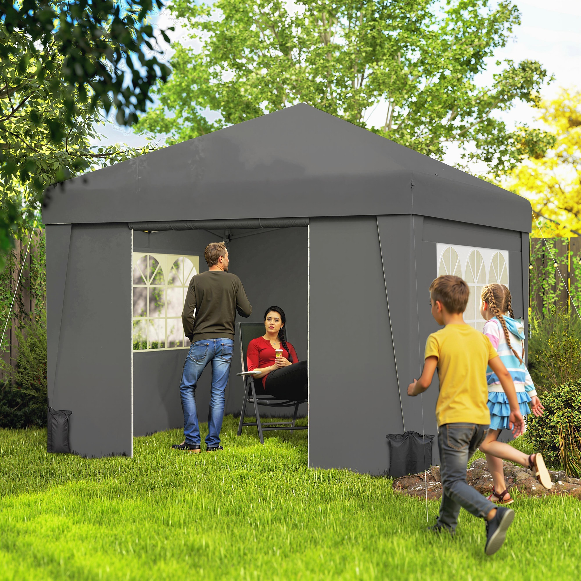 Tonnelle barnum pop-up pliant 2,98L x 2,98l x 2,75H m sacs de lestage et transport inclus anthracite