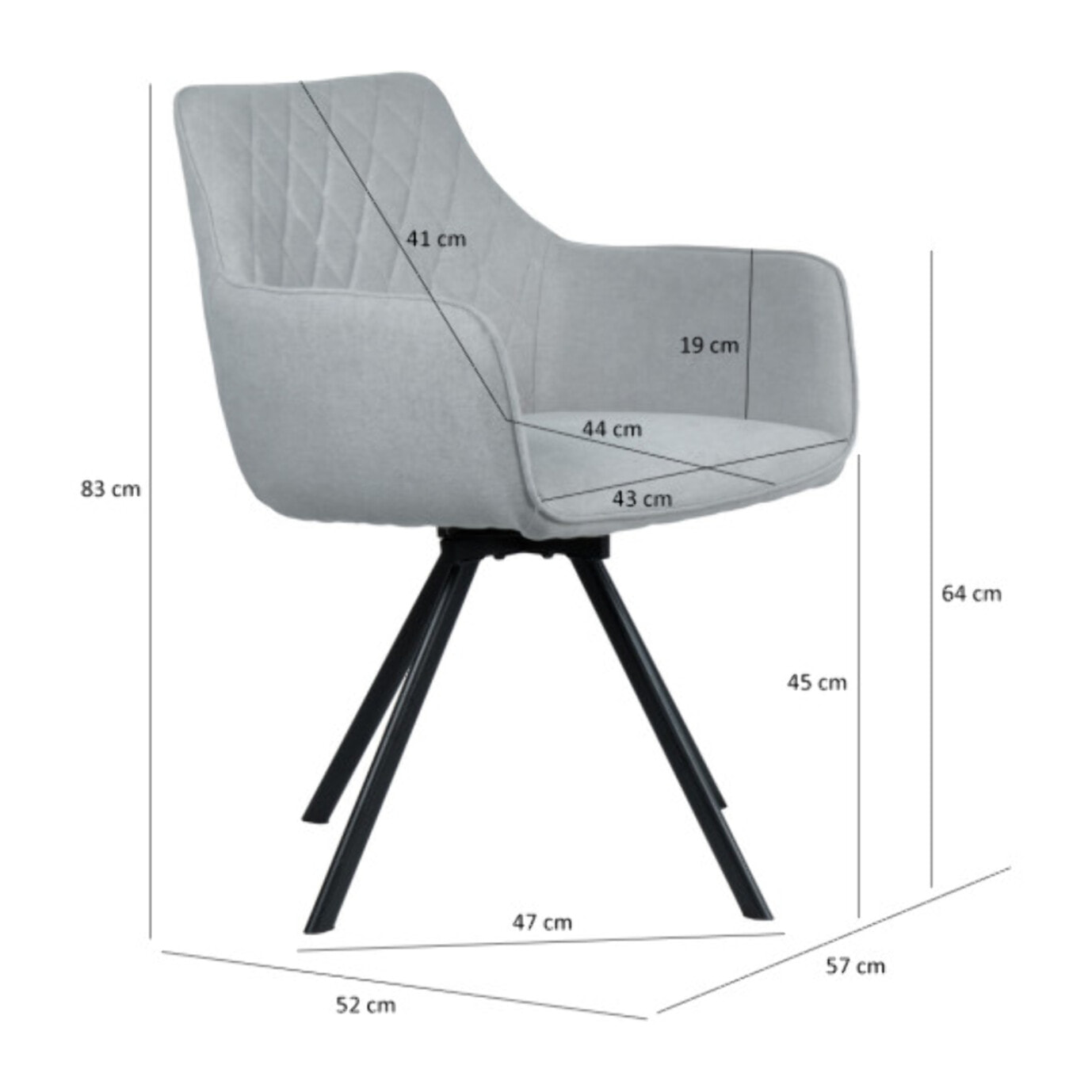 Chaise pivotante 360 en lin accoudoirs et pieds en métal noir - BERLIN