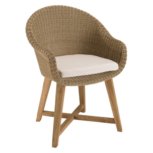 KALLY - Ensemble de jardin table en bois teck recyclé et chaises en rotin synth. 6 pers