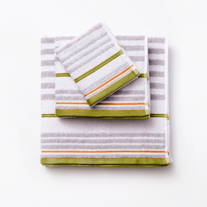 Set 3pc toalla de baño , 450gsm, 100% algodón, blanco con rayas Benetton