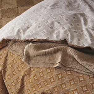 Parure de lit Housse de couette + taies rectangles unie en coton, BATIK, Jaune savane