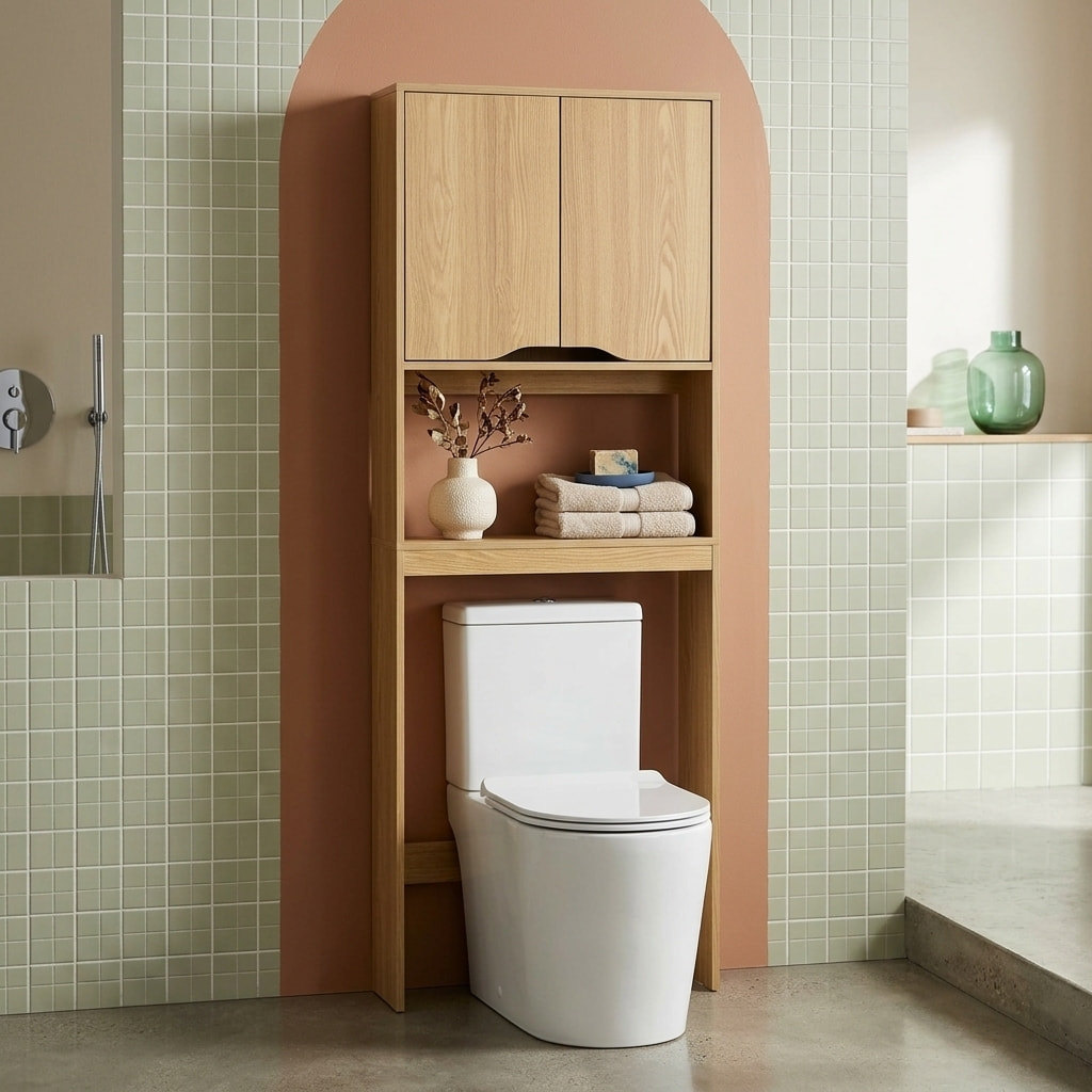 Etagère / meuble WC vintage décor bois NEPAL