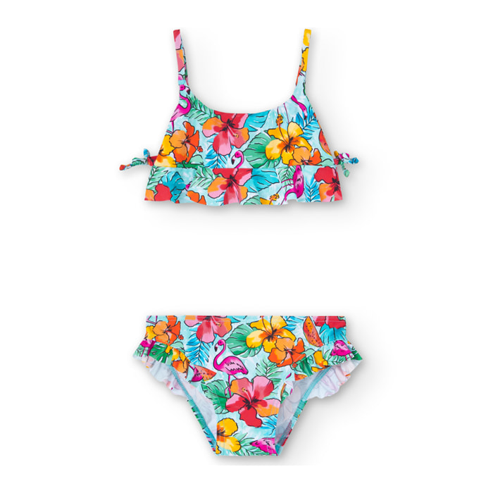 Bikini, volantes niña estampado de flores en, rosa