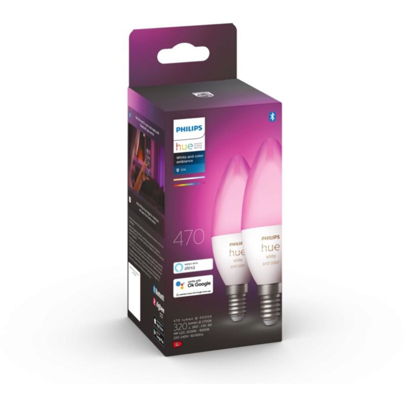 Ampoule LED connectée PHILIPS HUE E14 White&Color Ambiance Flamme pack 2