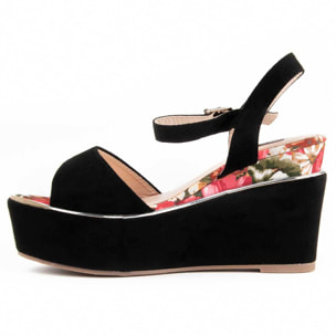 Sandalia De Cuña - Negro - Altura: 10 Cm