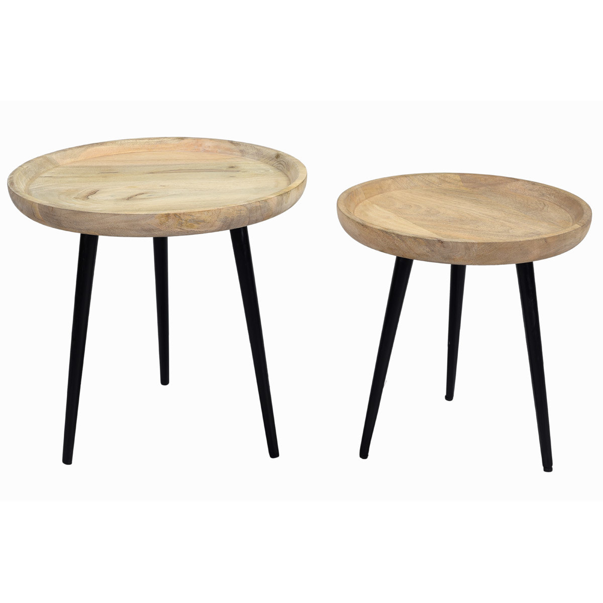 Tables basses gigognes rondes bois manguier massif et métal noir (lot de 2) PYTA