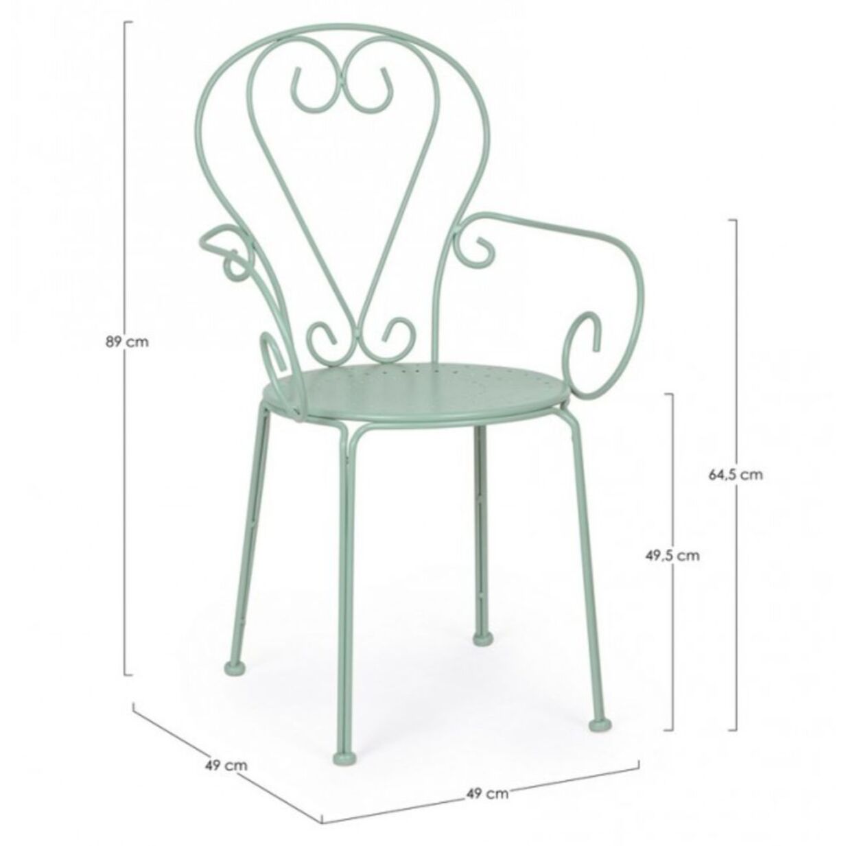 Set di 4 sedie ETIENNE in acciaio verde chiaro impilabili, con braccioli