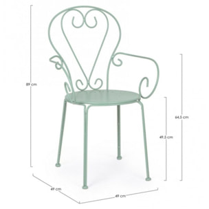 Set di 4 sedie ETIENNE in acciaio verde chiaro impilabili, con braccioli
