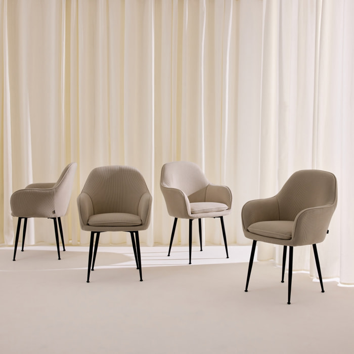 Fauteuil velours côtelé et pieds métal (lot de 4) SHELLA