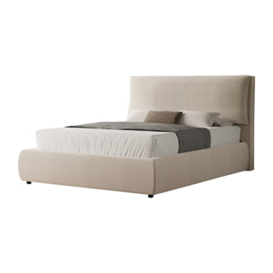 Lit avec coffre de rangement 160x200cm en velours côtelé beige GOLETA