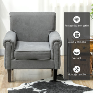 Butaca de Salón Tapizada en Tela, Sillón Relax con Reposabrazos, Asiento Extraíble y Lavable, Patas de Madera, para Dormitorio, Balcón, Estilo Moderno, Carga 150 kg, 79x72,5x88 cm, Gris Oscuro