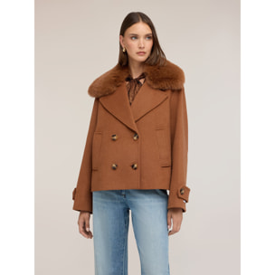 Motivi - Cappotto corto doppiopetto in double misto lana - Marrone