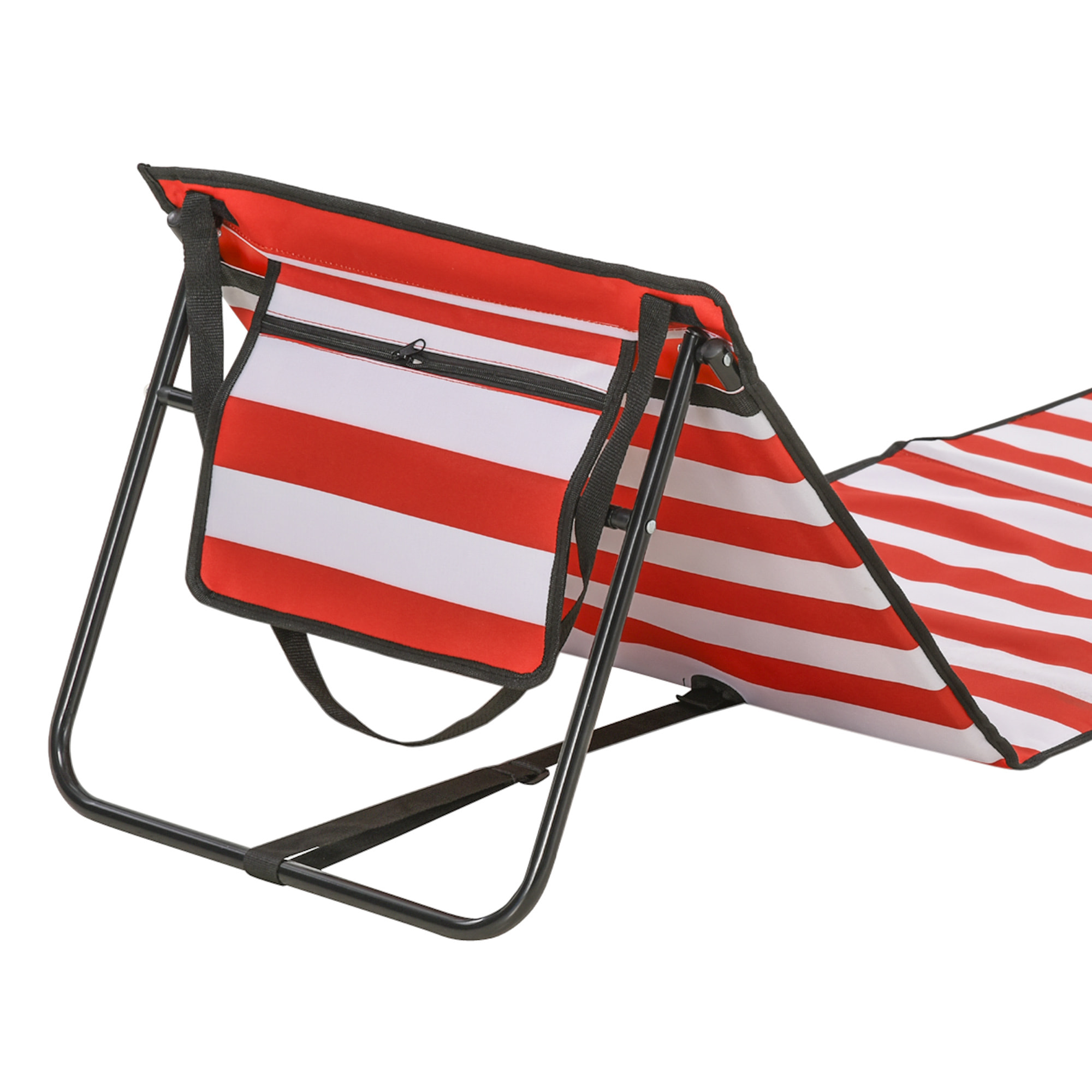 Conjunto de 2 Esterillas de Playa Plegable Esteras Acolchadas con Respaldo Reclinable y Bolsa de Transporte para Jardín Camping 142x51x40 cm Rojo y Blanco