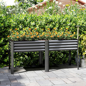 Carré potager surélevé - jardinière surélevée extra large 241L - tissu non-tissé - métal - 180x55x80cm - gris foncé
