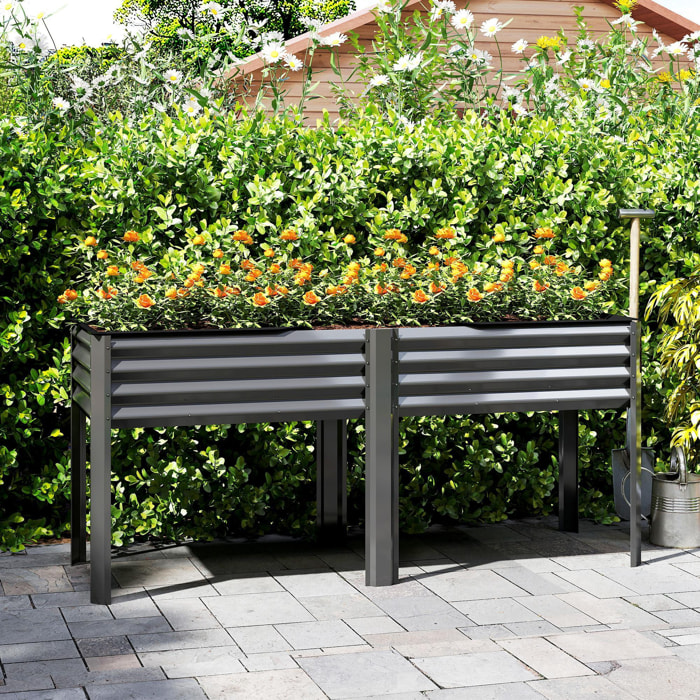 Carré potager surélevé - jardinière surélevée extra large 241L - tissu non-tissé - métal - 180x55x80cm - gris foncé