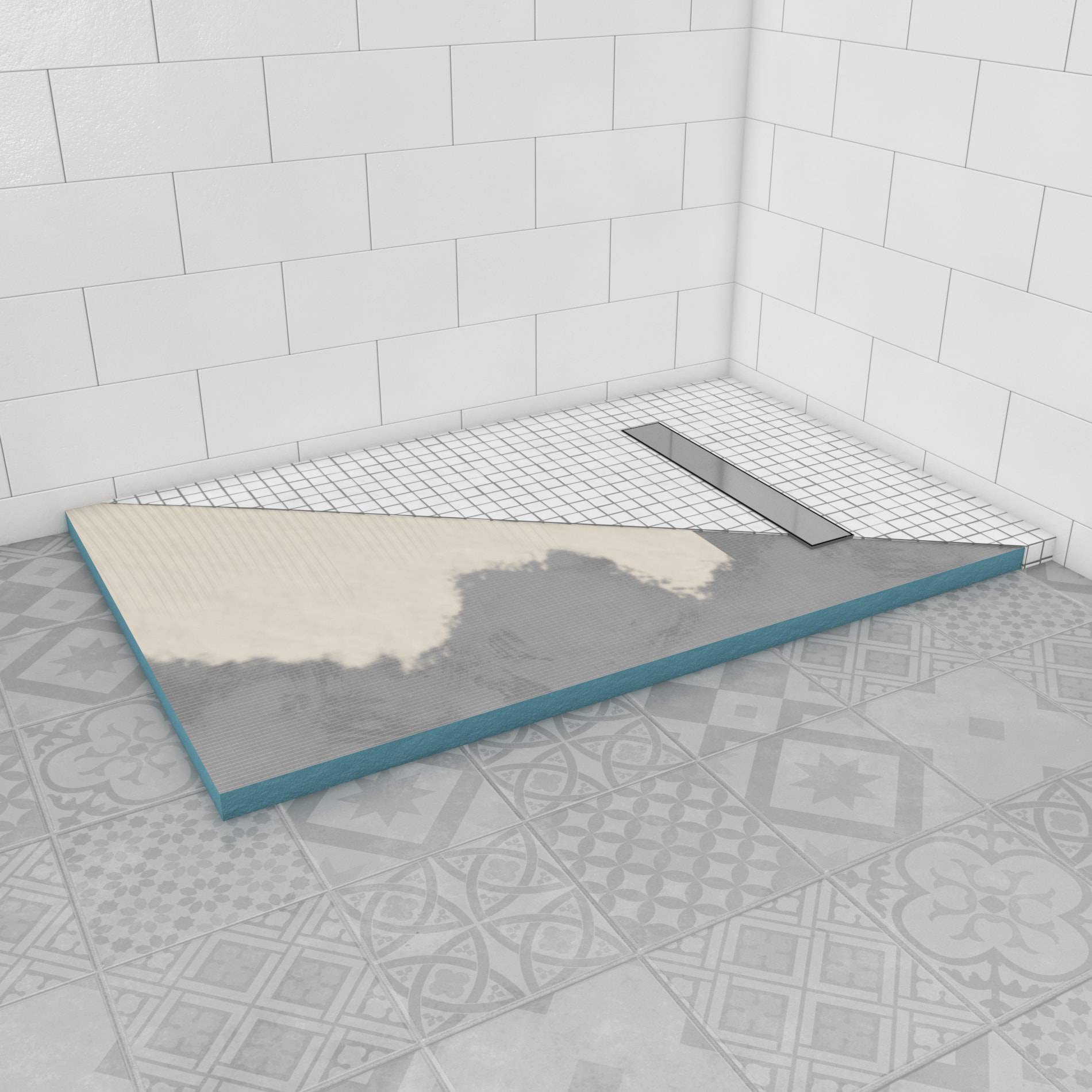 RECEVEUR DE DOUCHE A CARRELER 90x140CM RECOUPABLE AVEC BONDE CANIVEAU