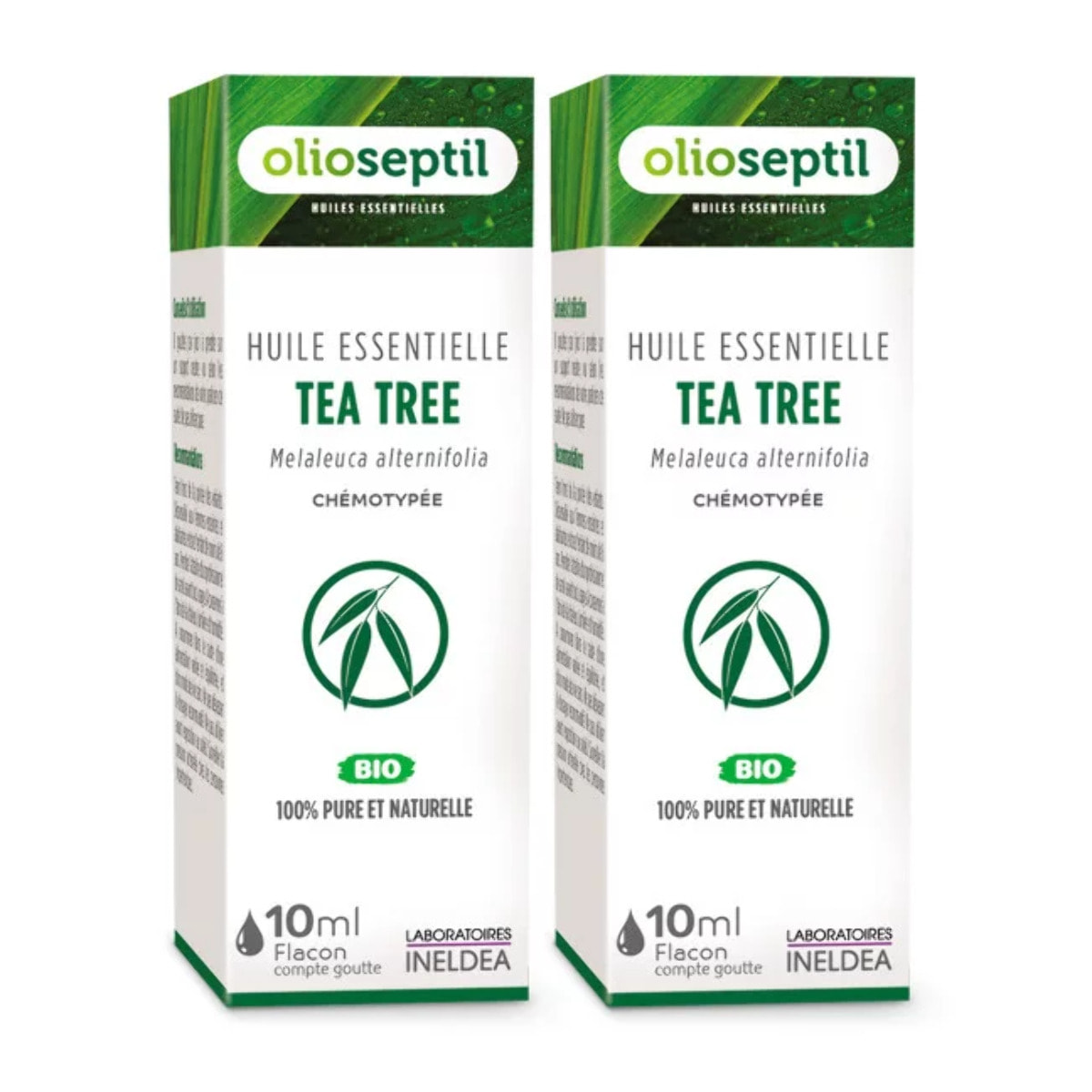 OLIOSEPTIL - Huile essentielle de Tea Tree - 100% Pure et naturelle - BIO - HEBBD (biochimiquement et botaniquement définie) - 100% origine naturelle - Lot de 2 Flacons 10ml