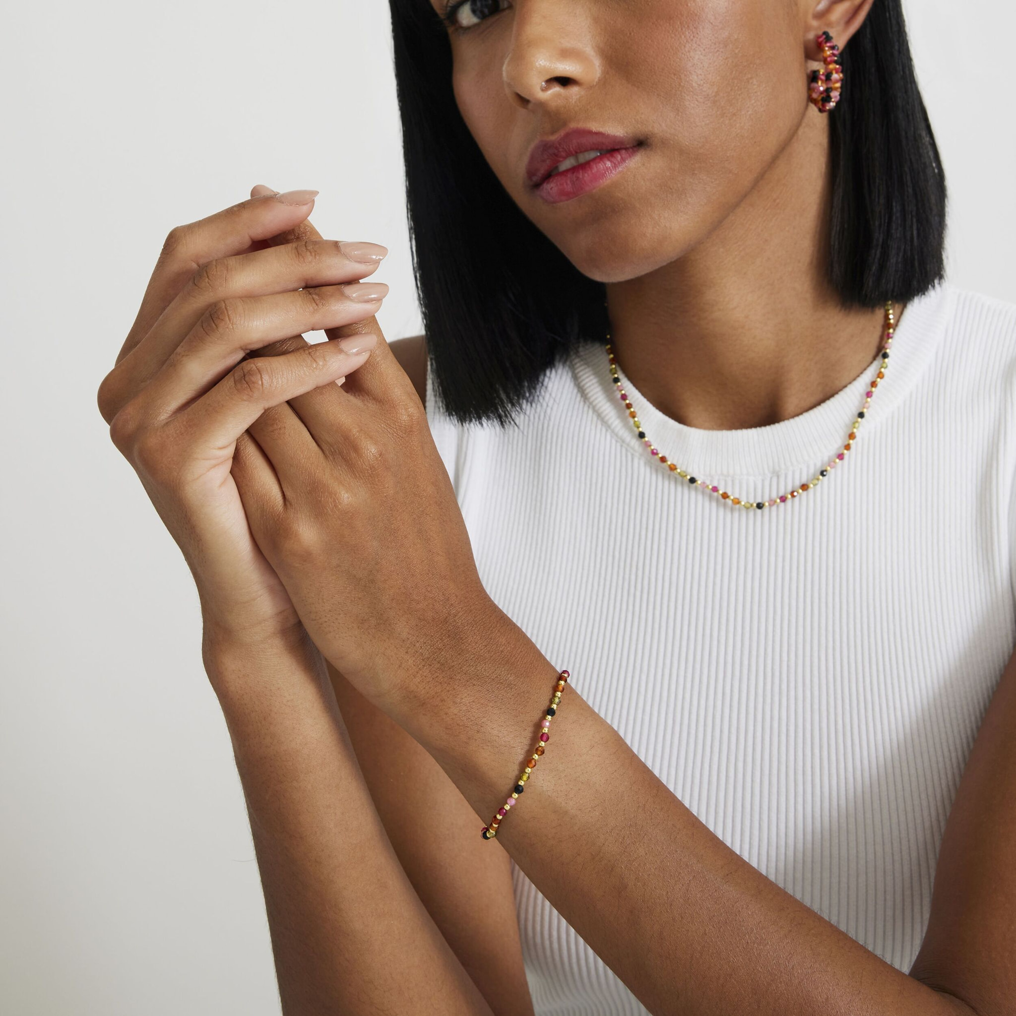 Pulsera de Cristal Multicolor acabada en oro amarillo de 18K
