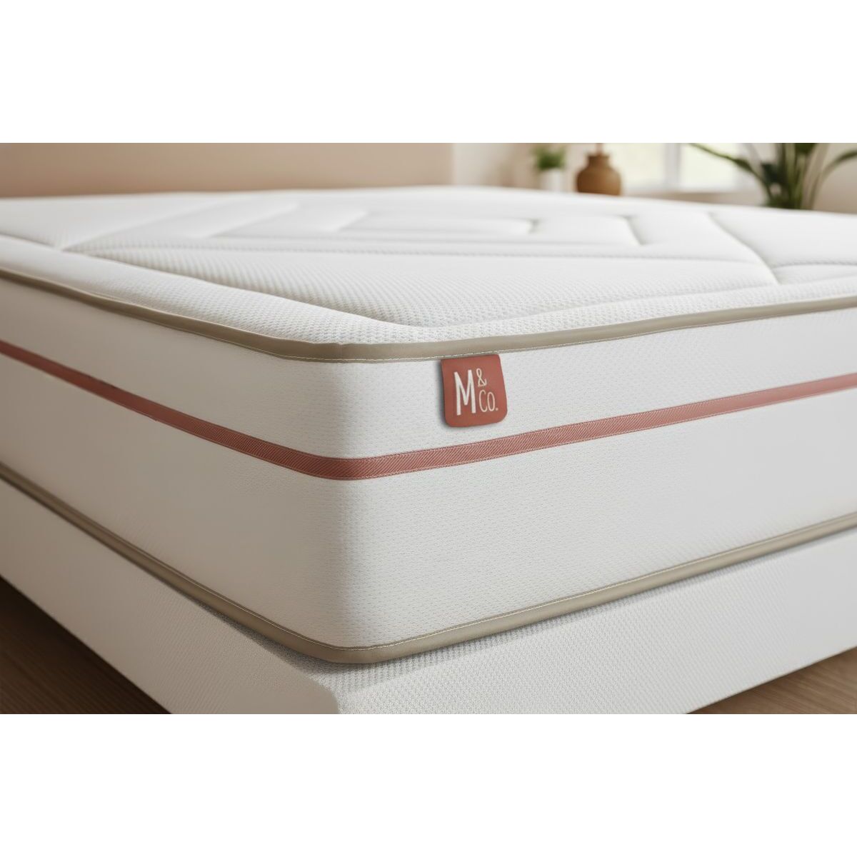 Ensemble Matelas Le Paisible - 24cm - Mémoire de forme - Matériaux éco-responsable - Sommier kit Beige