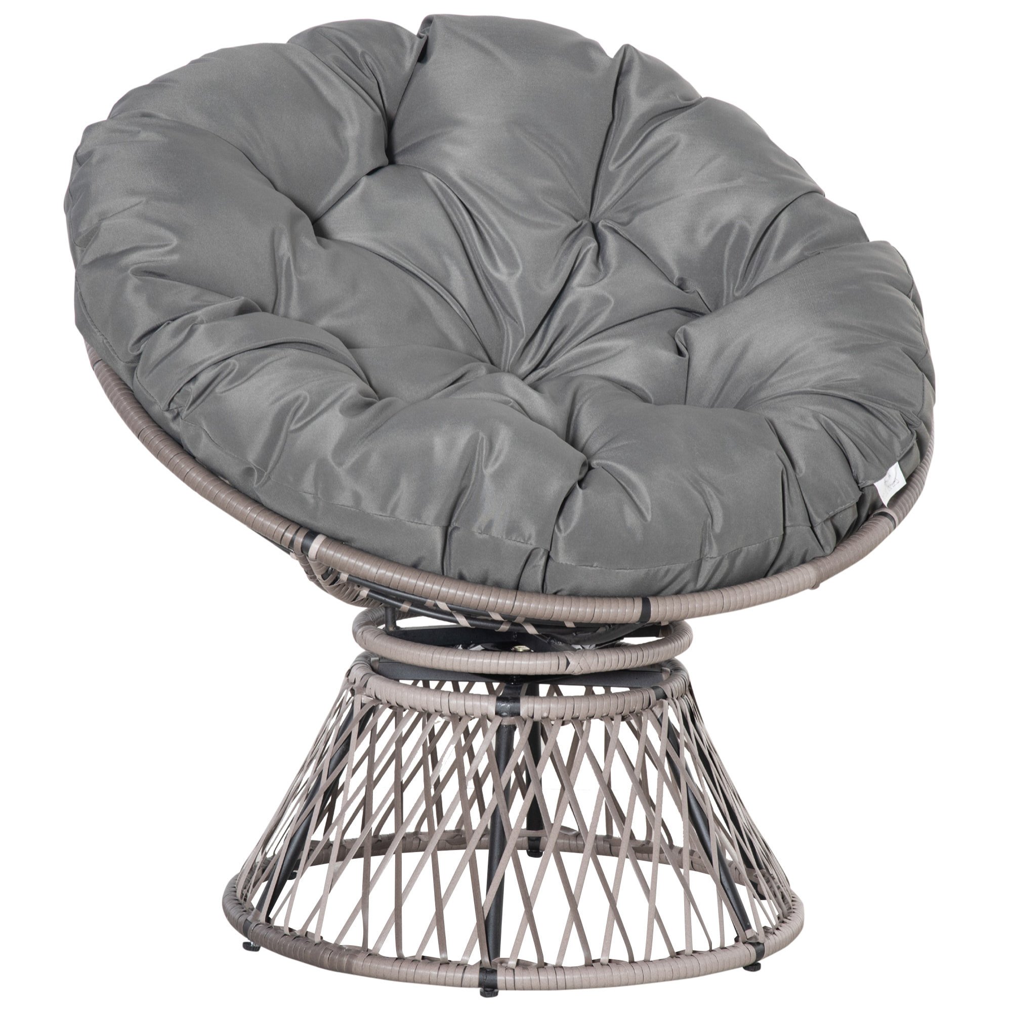 Fauteuil rond de jardin fauteuil papasan pivotant grand confort Ø 97 x 86H cm grand coussin fourni polyester résine tressée gris