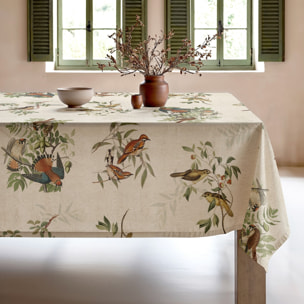 Mantel estampado antimanchas BIRD NATURAL