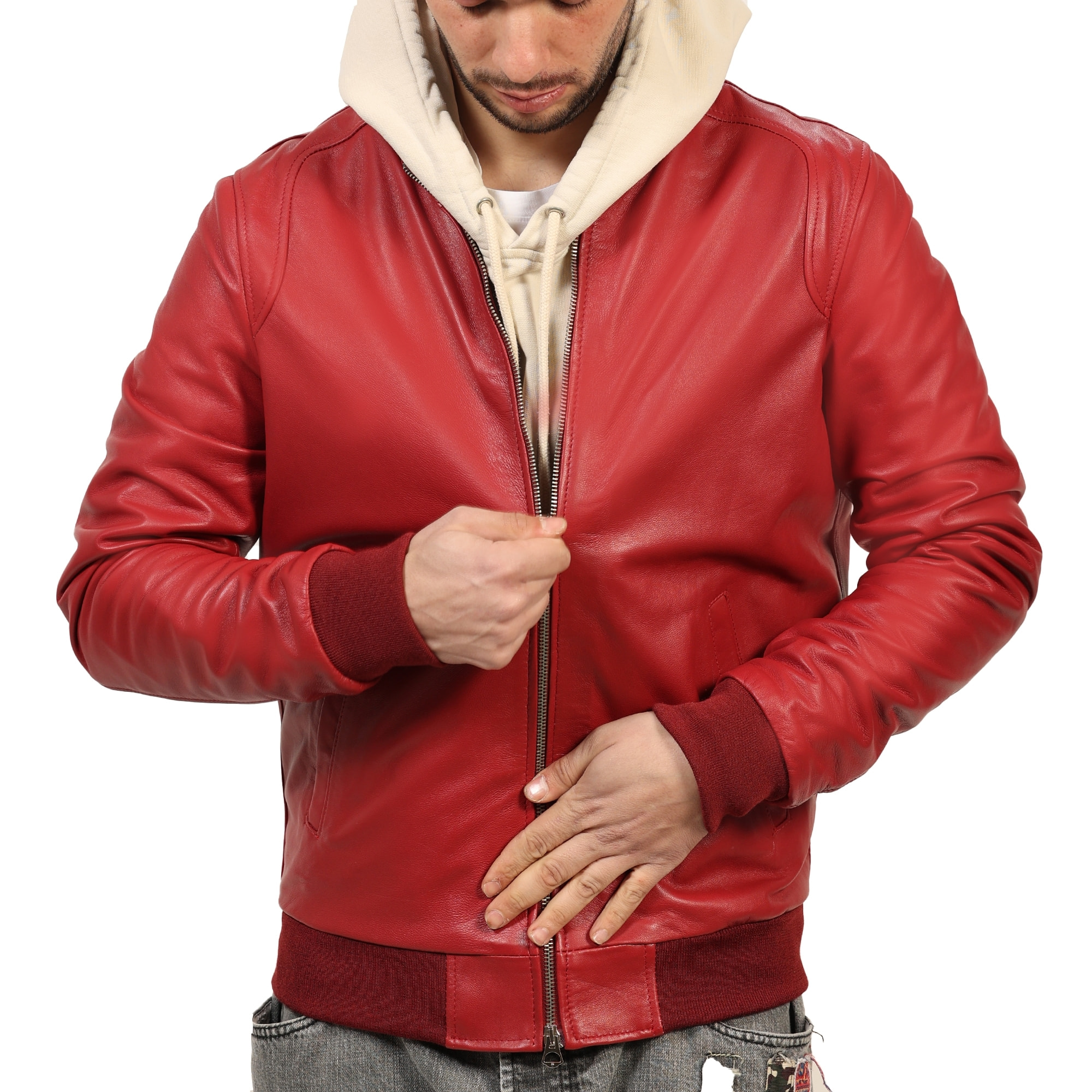 Giubbino in vera pelle di vitello Bordeaux-Slim Fit