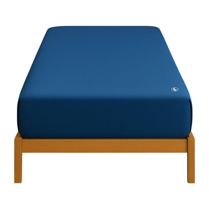 Sábana bajera (90x200+30cm solapa) 100%algodón 180tc color azul marino logo bordado el ganso