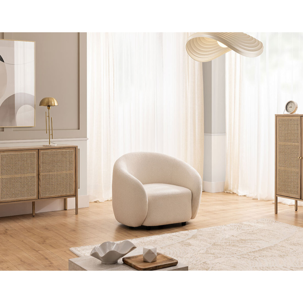 Flore - Fauteuil en tissu bouclette - Beige