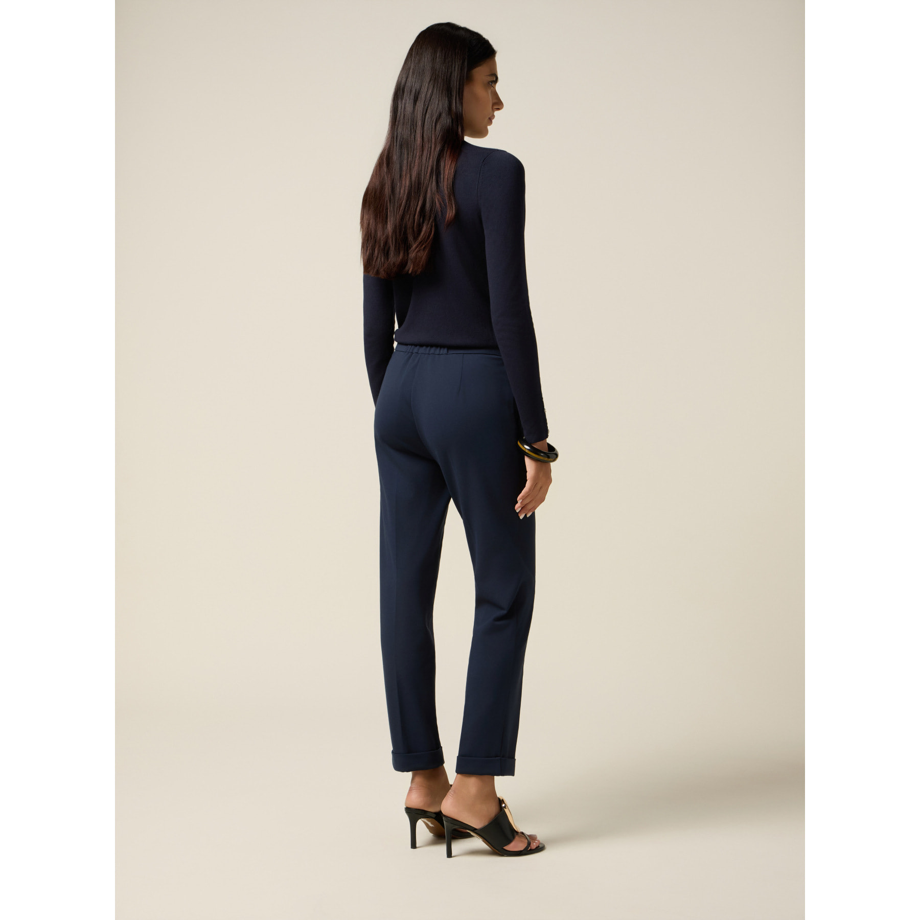 Oltre - Pantalones pitillo en punto milano - Azul