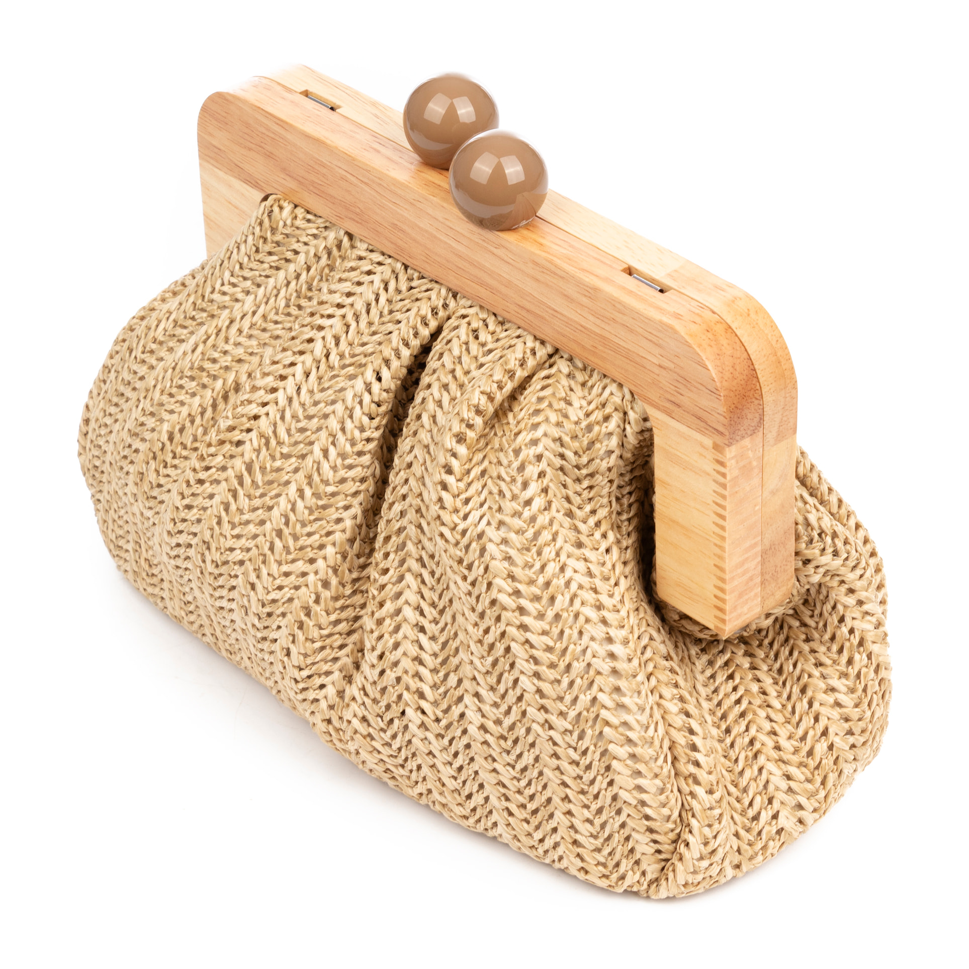 BeneLario Bolso bandolera Mujer. Tela con detalles de madera natural y piel sintética.