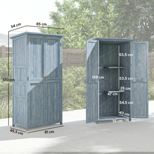 Armoire de jardin bois 2 portes 2 étagères 5 racks 85 x 54 x 170 cm gris